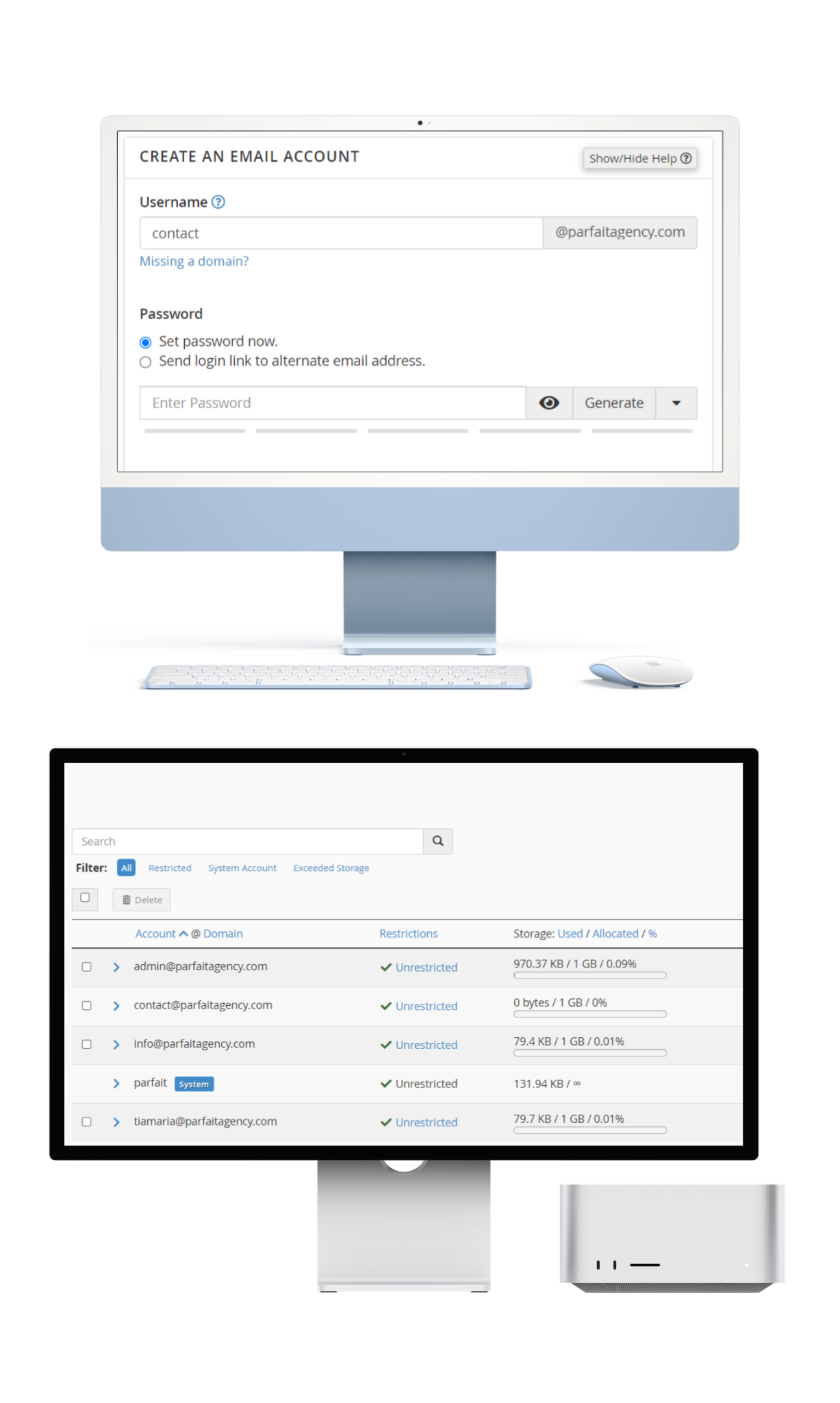 Email setup screen
